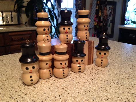 Wooden Snowmen Christmas Ornaments Turned On Lathe Wooden Christmas