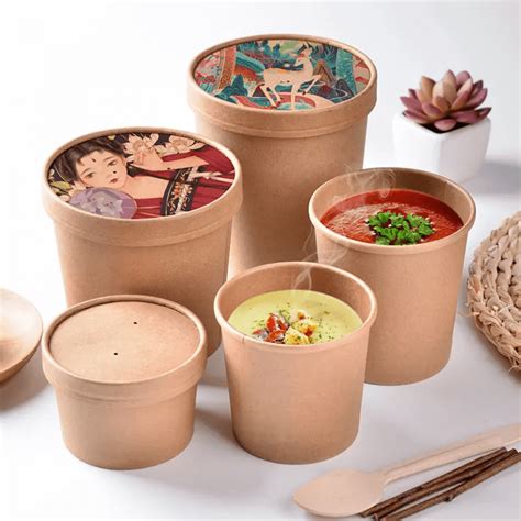 Wholesale Custom Printed Disposable Take Away Hot Soup Bowls Kraft