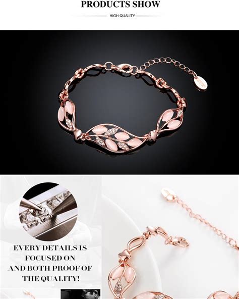 Wholesale Real Rose Gold Plated Tin Alloy Cat Eye Leaf Link Bracelets