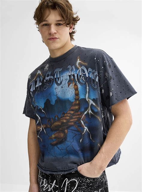 Rhinestone Scorpion Faded Look T Shirt First Row Shop Mens Printed