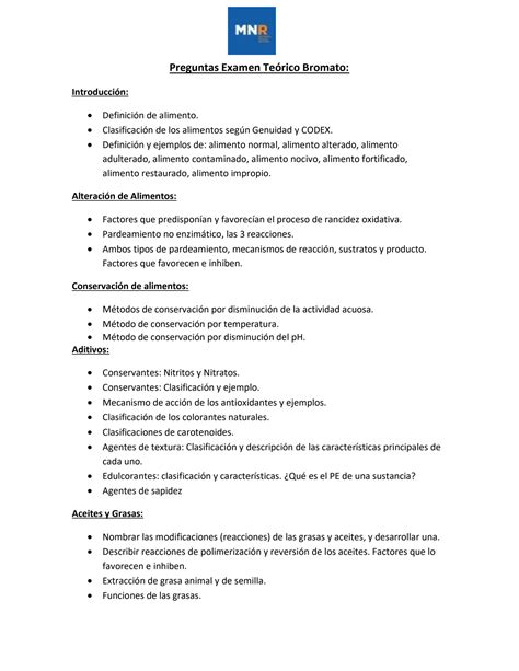 Solution Resumen Preguntas Examen De Bromatologia Studypool