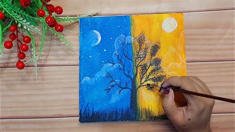 Day And Night Scenery Painting Acrylic Painting For Beginnersstep By