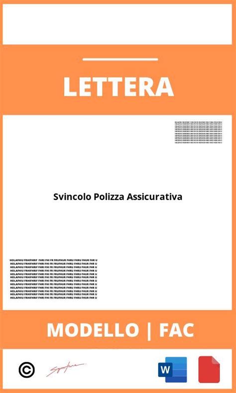 Lettera Svincolo Polizza Assicurativa