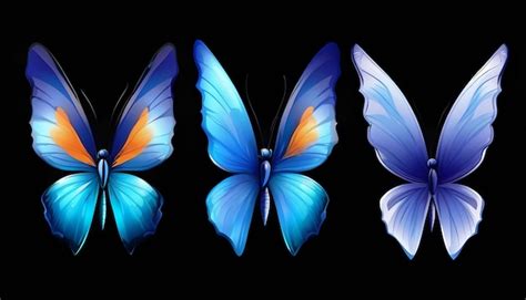 Premium Ai Image A Set Of Three Very Beautiful Blue Butterflies With