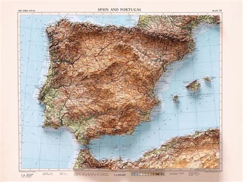 Shaded Relief map of the Peninsula Iberica from a... - Maps on the Web