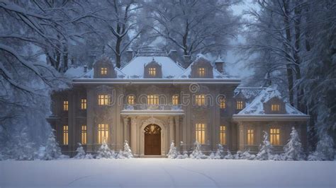 Baroque Style Mansion in the Snowy Forest Stock Illustration ...