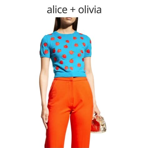 Alice Olivia Sweaters Alice Oilvia Ciara Embroidered Strawberry