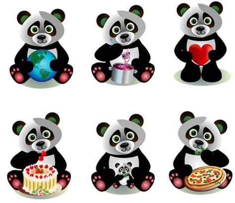 Cute Cartoon Pandas set vector free download