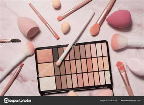 Nude Eyeshadow Palette Makeup Artist S Tools Marble Vanity Brushes Powder Stock Photo Semero