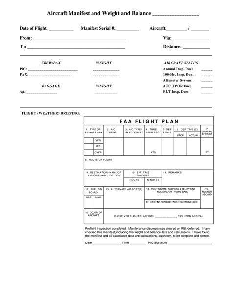 Fillable Online Aircraft Manifest And Weight And Balance Flightcomp