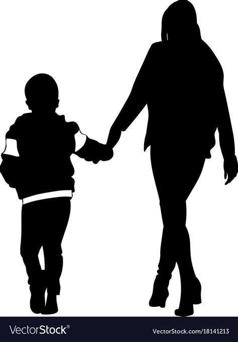 Silhouette of woman and child walking Royalty Free Vector