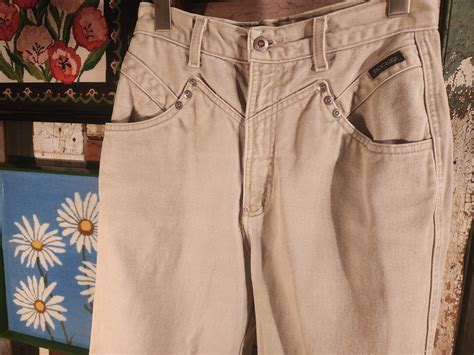 1980s 80s Tan High Waisted Bare Back Rockies Denim Jeans Rocky Mountain