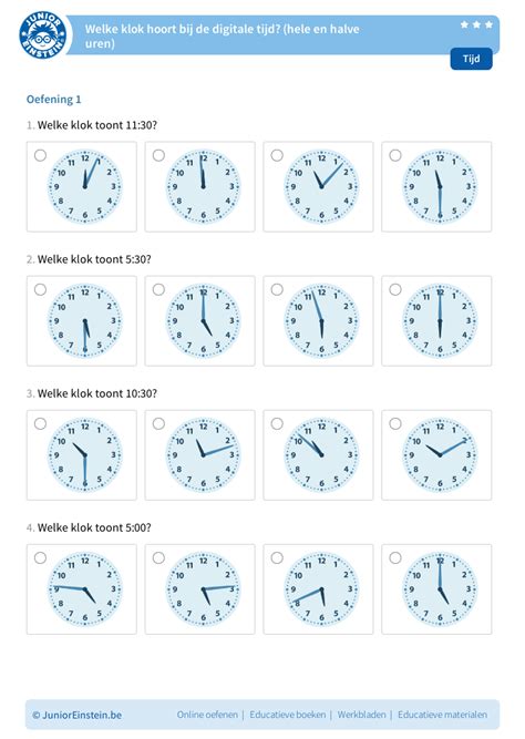 Werkblad Welke Klok Hoort Bij De Digitale Tijd Hele En Halve Uren