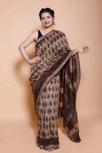 Ajarakh Print Maheshwari Silk Saree 5 5 M Separate Blouse Piece At