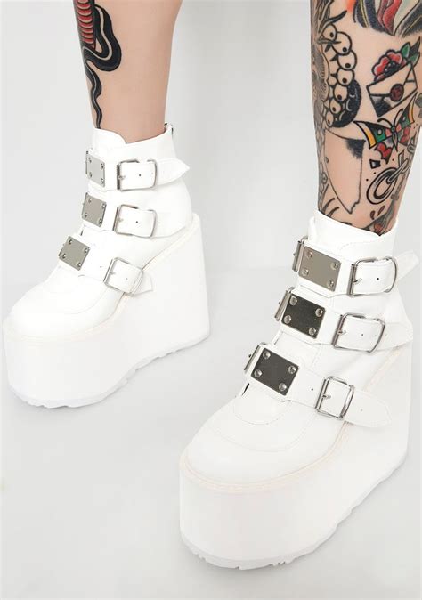 Demonia Icy Low Trinity Boots White Goth Shoes Demonia Boots