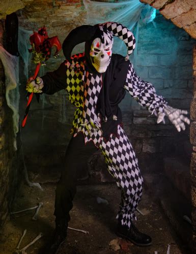 Böser Clown Kostüm für Herren Harlekin Halloween Kostüm schwarz weiss