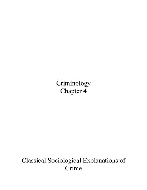 Criminology Chapter 4 Notes Classical Sociological Criminology Chapter 4 Classical