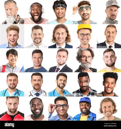 Collage with different men on white background Stock Photo - Alamy