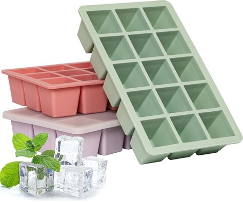 4 Pack Ice Cube Trays with Lids, Easy-Release & Durable Flexible ...