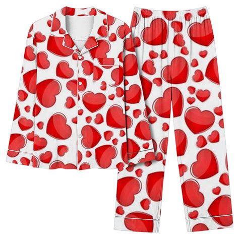 Gersome Valentines Day Heart Print Pajamas For Women Set Long Pants