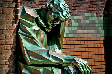 Una Estatua De Un Hombre Con La Cabeza Verde Y Una Camisa Azul Est Al