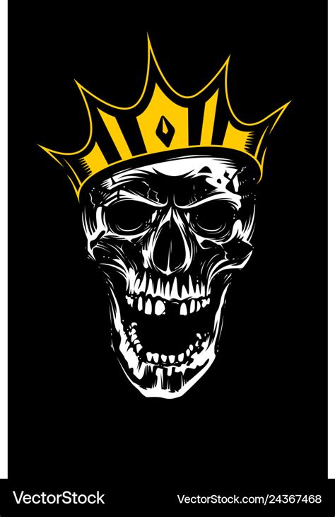 White Skull In Gold Crown On Black Background Vector Image