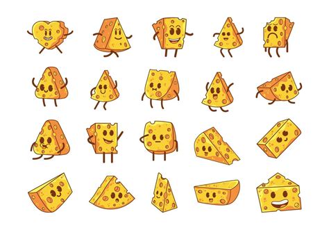 Cute Cheese Character Element Set Vector Art At Vecteezy