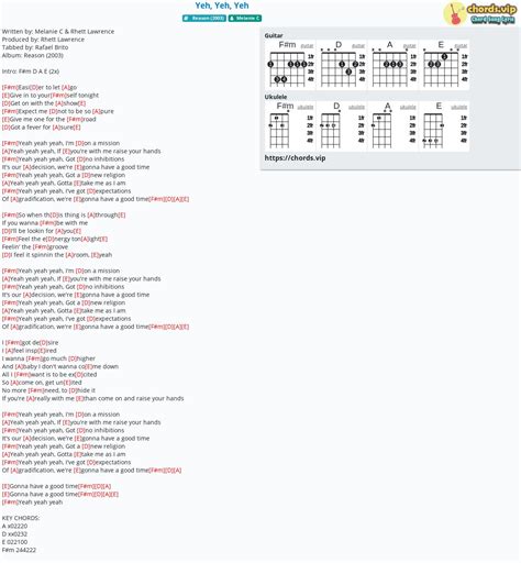 Chord: Yeh, Yeh, Yeh - tab, song lyric, sheet, guitar, ukulele | chords.vip