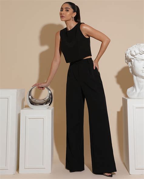 Fit You Conjunto Miss Misses Cropped E Cal A Wide Leg Preto