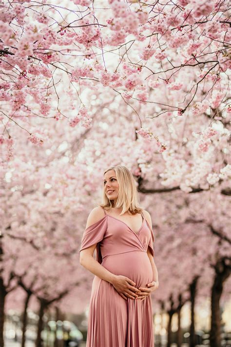 Pink Cherry Blossom Maternity Session Spring Maternity Photos