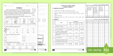 Clasa I CLR Unitatea II Fișă de evaluare cu descriptori de