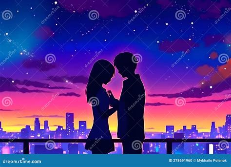 Romantic Night Under The Stars And Moon Couple Shares An Intimate Kiss