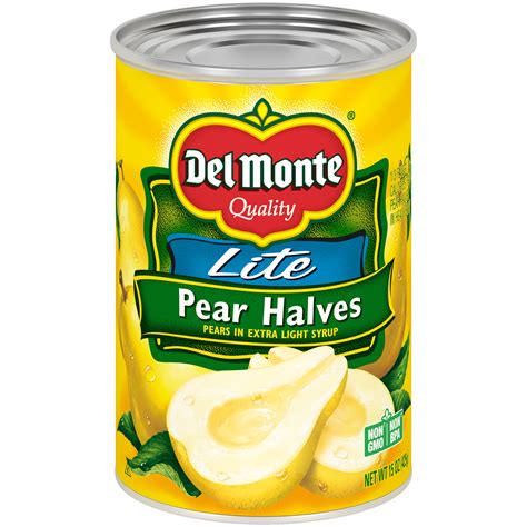 Del Monte Lite Pear Halves Extra Light Syrup Canned Fruit 15 Oz Can