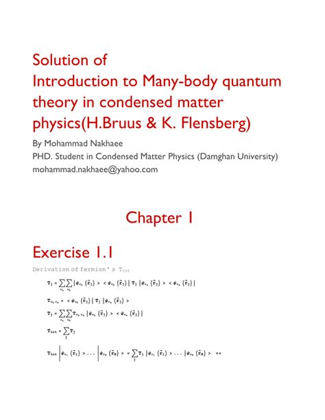 Pdf Solution Of Introduction To Many Body Quantum Theory In Condensed