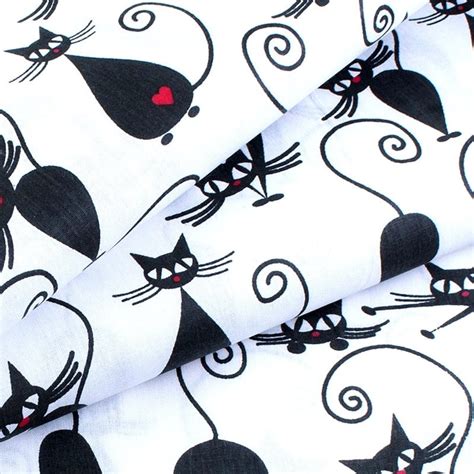 Black Cat Fabric Cotton Fabric By The Yard Halloween Fabric Etsy