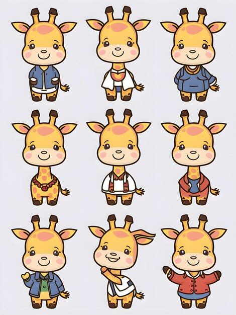 Premium Vector | Kawaii Giraffe Clipart Collection 9 Cute Stickers for ...