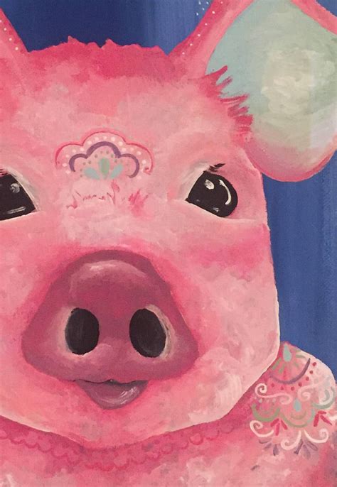 Whimsical Pig Painting Acrylic On Canvas Etsy