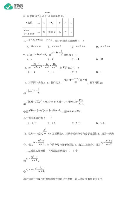 分式 重点练 2024年初中数学中考一轮复习备考正确云资源