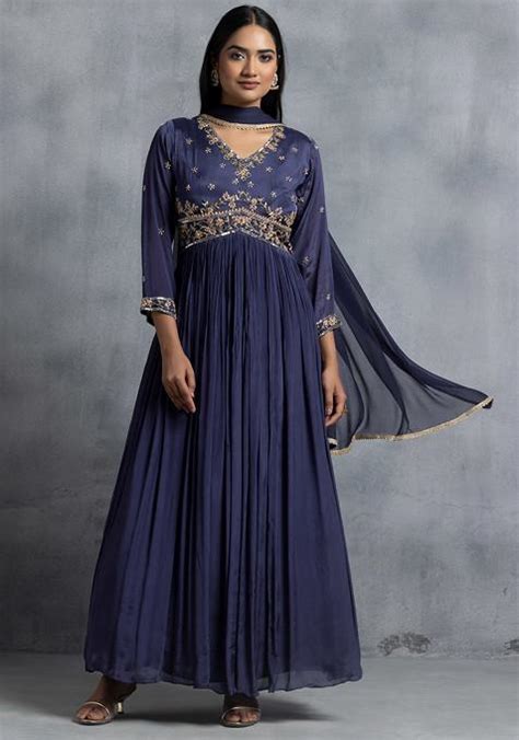 Buy Women Purple Sequin And Mirror Embellished Anarkali With Dupatta