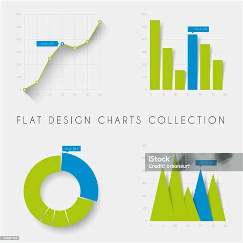 Set Of Vector Flat Design Statistics Charts And Graphs Stock