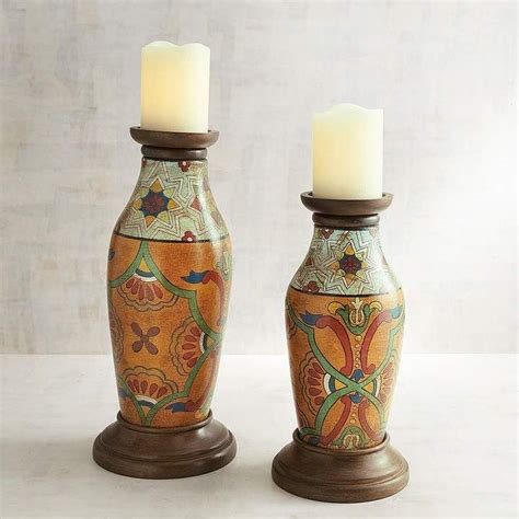 Pier Imports Painted Terracotta Pillar Candle Holders Pillar