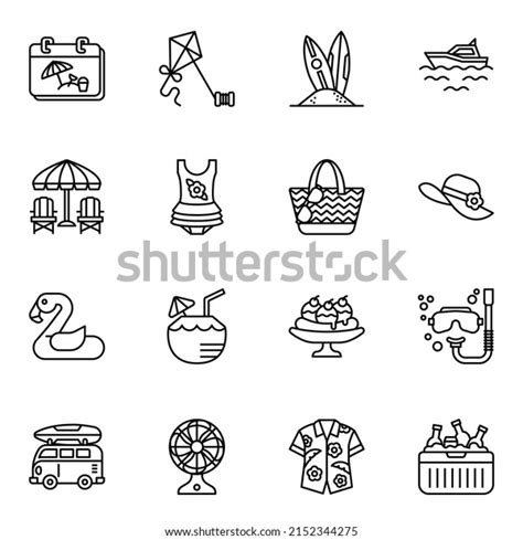 Summer Tropical Beach Icons Set 2 Stock Vector Royalty Free 2152344275 Shutterstock