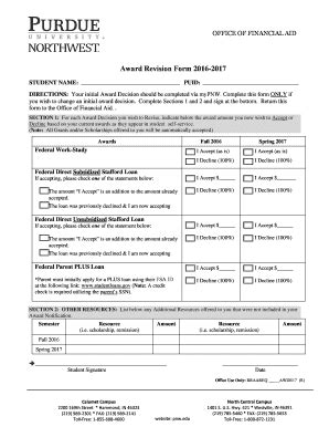 Fillable Online Admissions Pnw Award Revision Form For