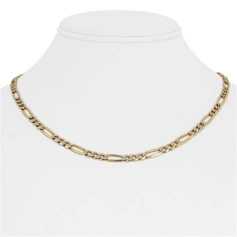 Karat Yellow And White Gold Diamond Cut Figaro Link Chain Necklace