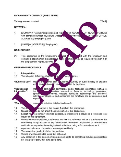 Fixed Term Employment Contract Template