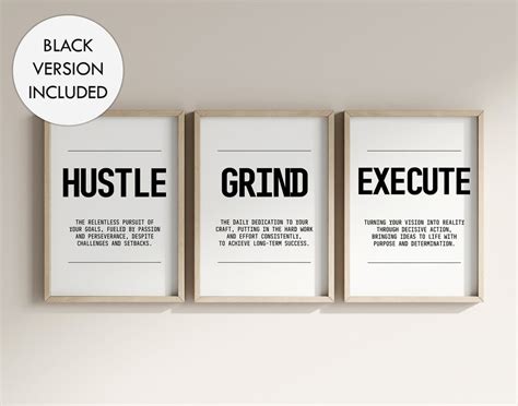 Hustle Grind Execute Poster Set Of 3 Posters Motivational Office Decor