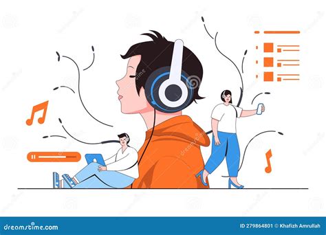 Digital Music Streaming Concept With Person Listening To Music On An