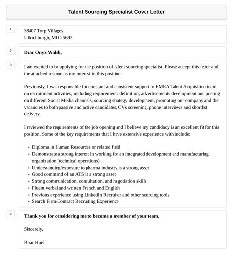 Talent Sourcing Specialist Cover Letter Velvet Jobs