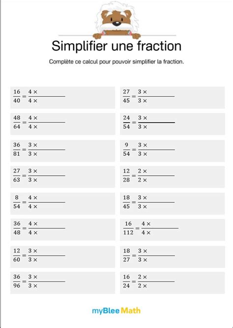 Simplifier une fraction 4 Compléter une décomposition de fraction par