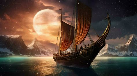 viking ship sails among the stars with majestic v 30655701 Stock Photo ...